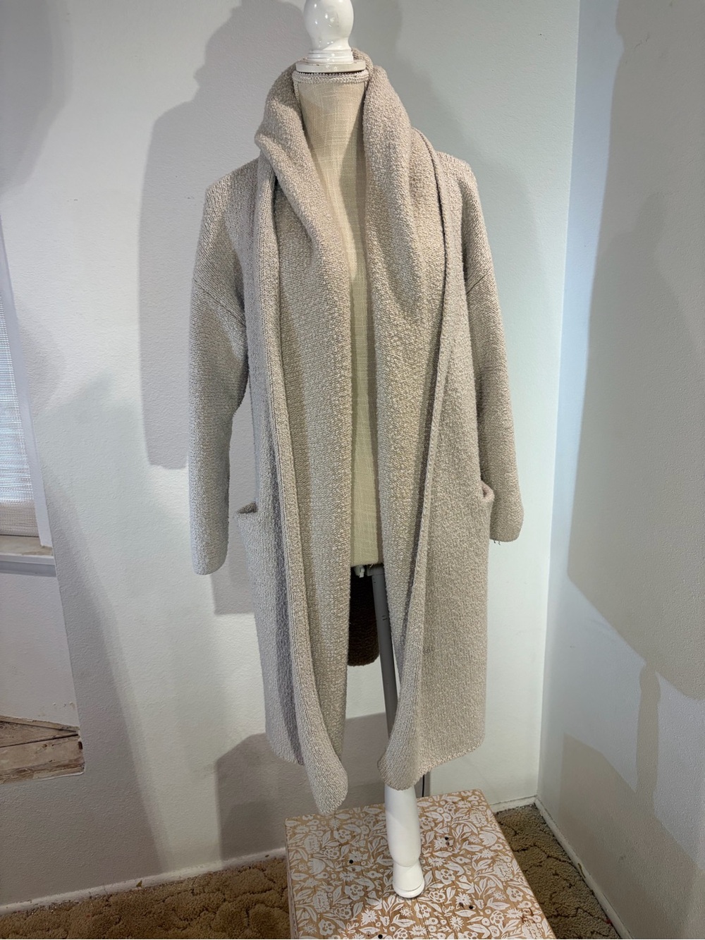 Love Stitch Open-Front Teddy Cardigan - Light Beige
